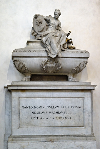 Florence, Italy - Oct 11, 2012: The tomb of philosopher Niccolo Machiavelli in the Basilica di Santa Croce in Florence