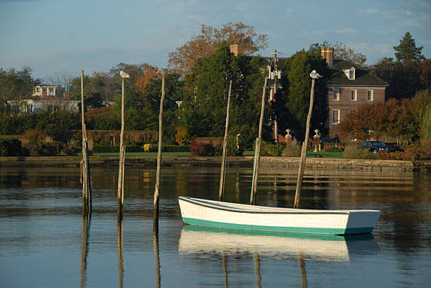 Fish traps and boat, Chestertown, MD  chestertown stock pictures, royalty-free photos & images