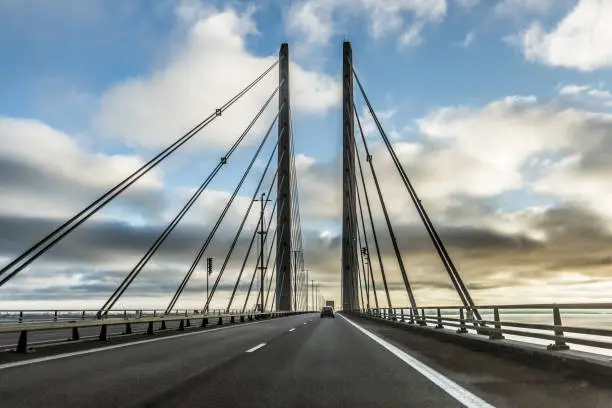 Traffic on the bridge between Sweden and Denmark, December 17, 2017