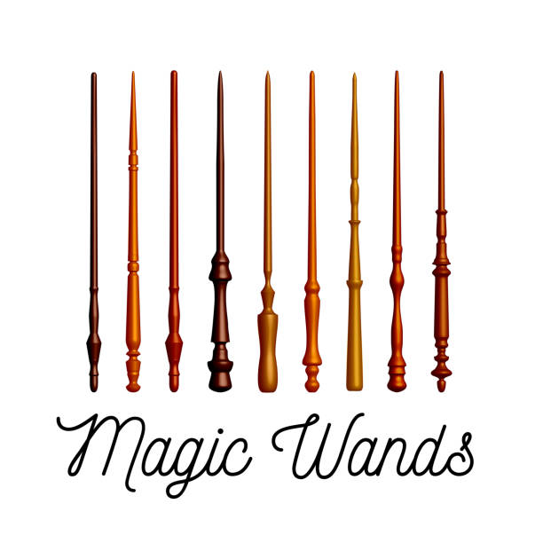 Set of wooden magic wands on white background. Vector Set of wooden magic wands on white background. Vector illustration magic wand stock illustrations