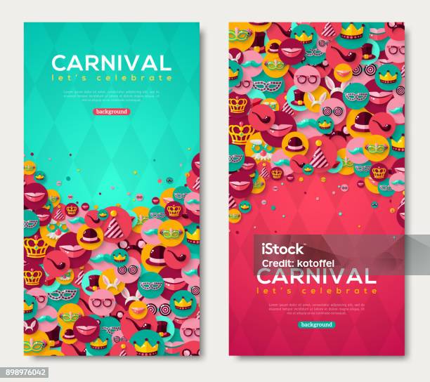 Carnival Vertical Banners With Flat Icons In Circles Stock Illustration - Download Image Now