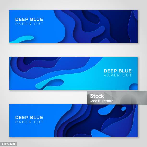 Horizontal Banners With Abstract Blue Background Stock Illustration - Download Image Now - Abstract, Water, Wave Pattern