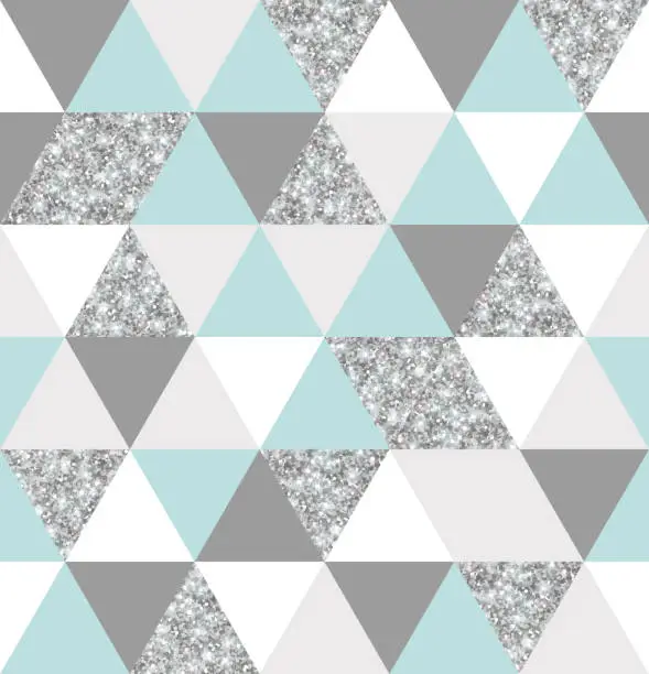 Vector illustration of silver, mint and white triangles grid texture