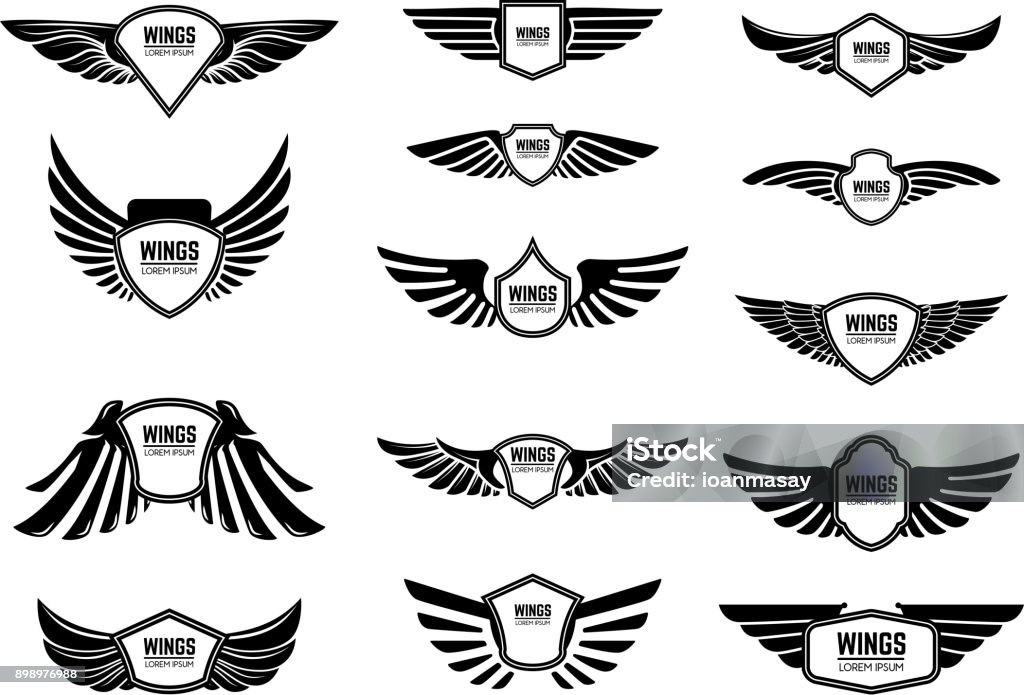 Satz von leeren Embleme mit Flügeln. Design-Elemente für Emblem, Schilder, Aufkleber. - Lizenzfrei Flugzeugflügel Vektorgrafik