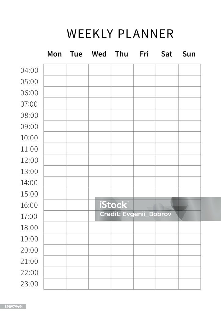 Weekly Planner Grid Blank Layout A4 Size Stock Illustration - Download ...
