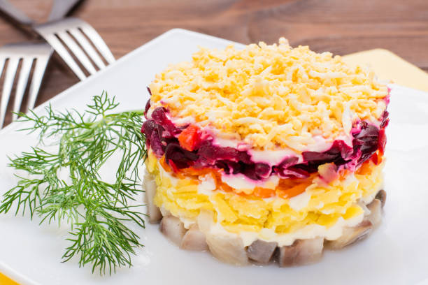 istock Traditional Russian salad - herring under a fur coat 898979620