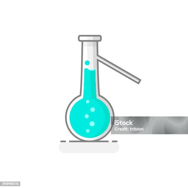 Scientific Distillation Flask Round Bottom With Chemical Liquid Laboratory Glassware Icon 18 Flat Design Concept Vector Illustration Stock Illustration - Download Image Now