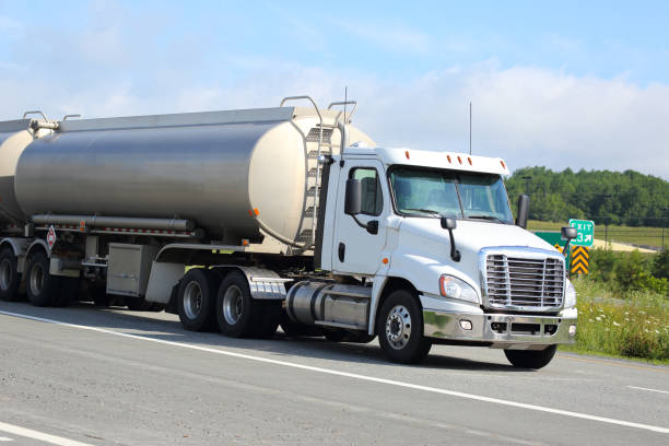 istock Semi-truck tanker on a highway 898989226