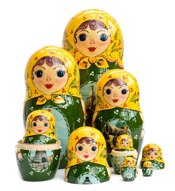 Family of Russian nested dolls isolated on white