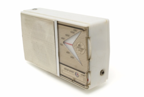Old brown and golden radio, retro radio without background. Vintage radio isolated.