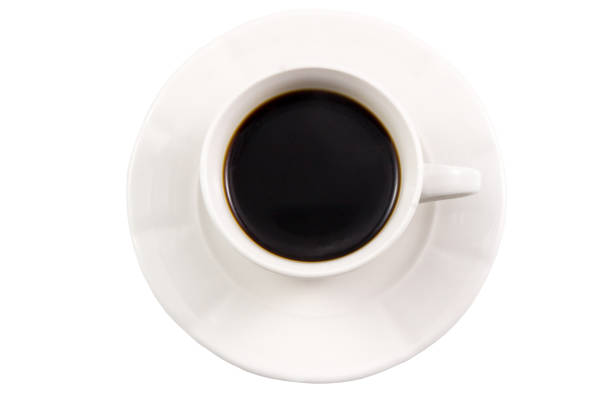 istock Top view of a white coffee cups on white background, black coffee on white top view. 899002424