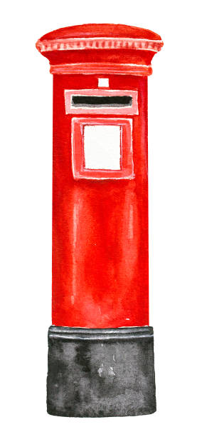 ilustrações, clipart, desenhos animados e ícones de cor vermelha british post pilar caixa com abertura para correio carimbado. - mailbox london england red british culture