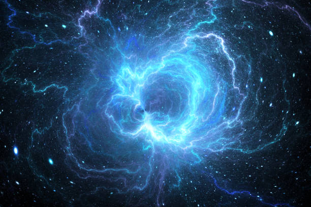 Blue glowing giant lightning energy field in space Blue glowing giant lightning energy field in space, computer generated abstract background, 3D rendering space exploration stock pictures, royalty-free photos & images