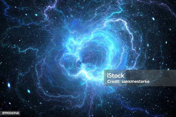 Blue Glowing Giant Lightning Energy Field In Space Stock Photo - Download Image Now - Outer Space, Agricultural Field, Electromagnetic
