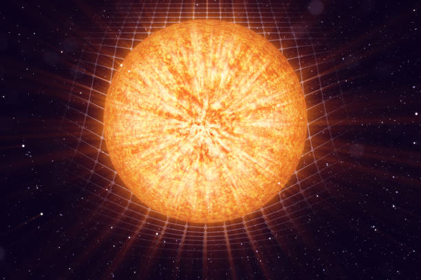 istock 3D illustration Earth's and Sun gravity bends space around it. With bokeh effect. Concept gravity deforms space time grid around universe. Spacetime curvature. 899007936