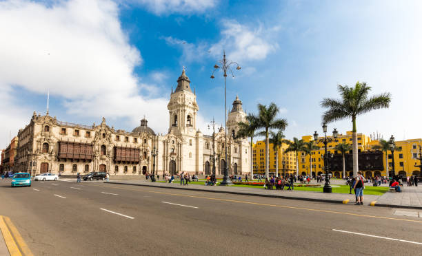 Cathedral chapel exterior, Lima historical center Main Square, Peru. Iglesia del Sagrario, Lima, Peru October 10th 2015: cathedral chapel church building exterior architecture, historical tourism crowdy heritage Main Square, Plaza de Armos, city center, Peru traveling destinations, South America tourism. peru city stock pictures, royalty-free photos & images