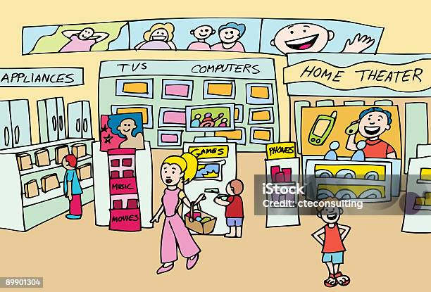 Ilustración de Tienda De Electrónica y más Vectores Libres de Derechos de Adulto - Adulto, Alegre, Color - Tipo de imagen