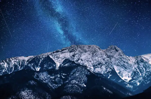 Photo of Night winter mountains panorama of Zakopane,  High Tatra Mountains, Poland