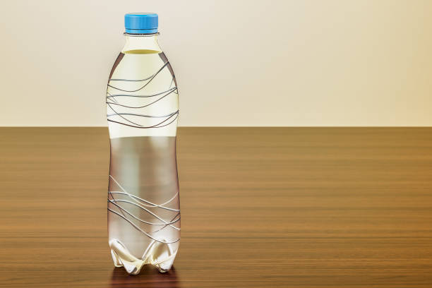 A group of white plastic soda bottles in yellow orange background, flat colors, single color, 3d rendering, beverage container