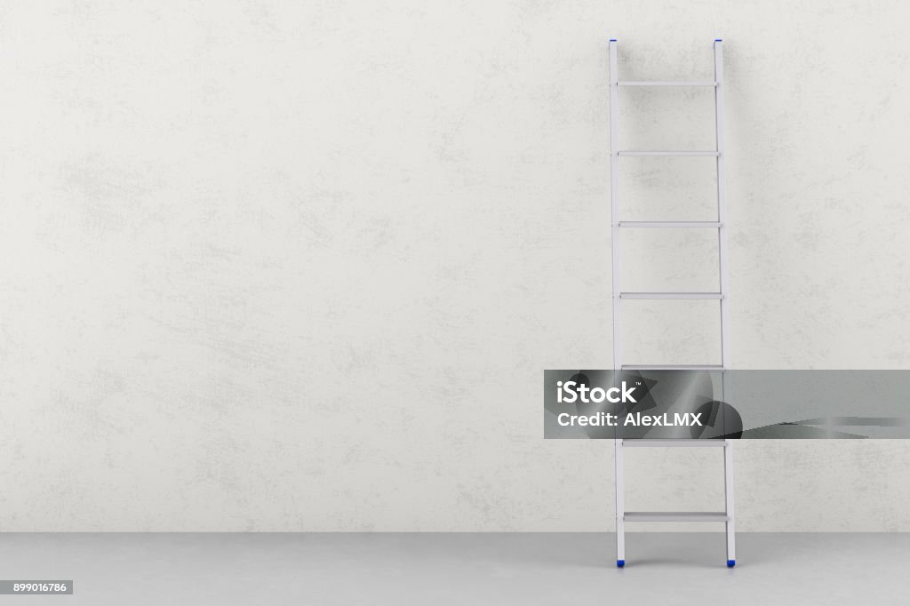 Ladder and wall, 3D rendering Aluminum Stock Photo