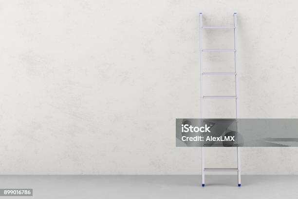 Ladder And Wall 3d Rendering Stock Photo - Download Image Now - Aluminum, Assistance, Business