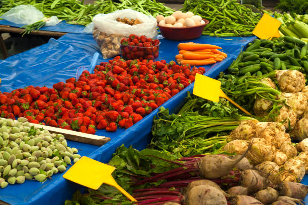 istock Different vegetables and Fruit on greengrocer 899016994