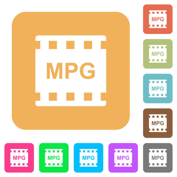 mpg-film-format abgerundet quadratisch flach symbole - moving image stock-grafiken, -clipart, -cartoons und -symbole