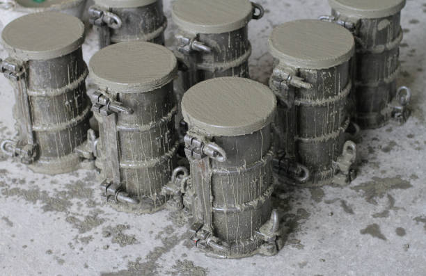 cylinder concrete specimens in mold for compressive strength test stock photo