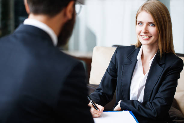 Business interview Interview, Job, Discussion, Women, Man, Talking, sales executive stock pictures, royalty-free photos & images