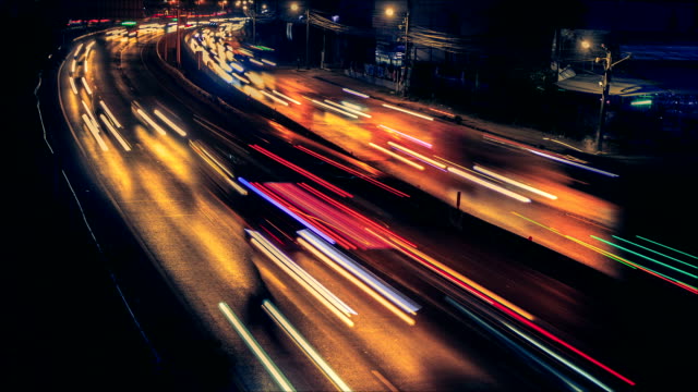Time lapse of traffic on highway,Long exposure from head light from car on highway in the evening