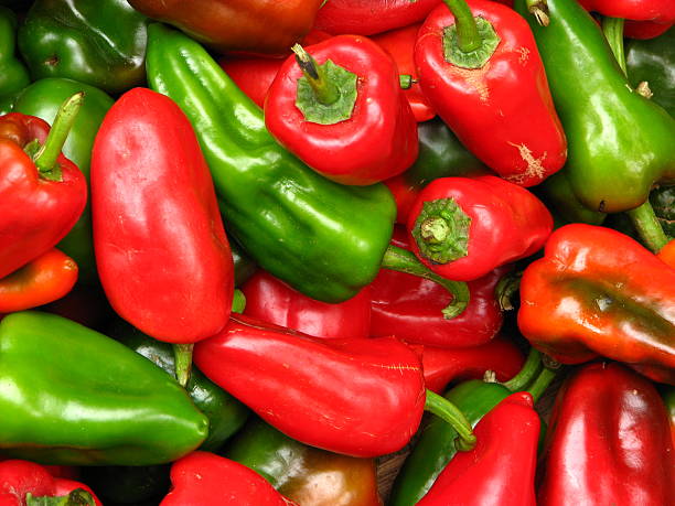 Red and Green Bell Peppers stock photo