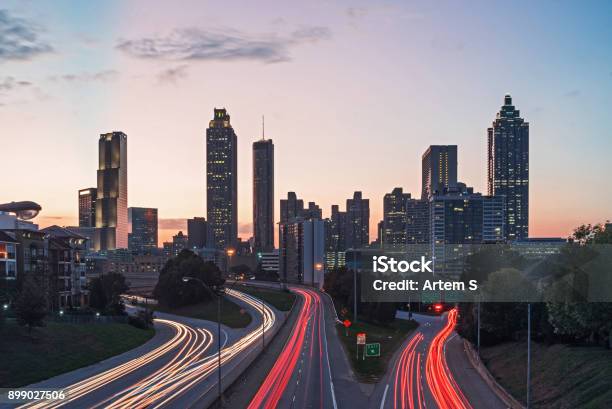 Atlanta Skyline Stock Photo - Download Image Now - Atlanta - Georgia, Building Exterior, Highway