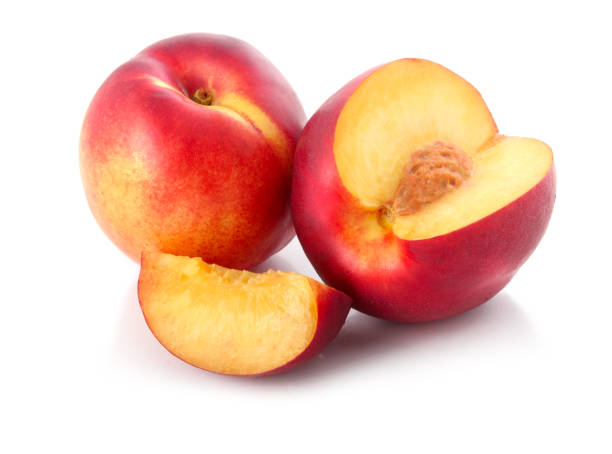 istock Fresh peach fruits with cut isolated 899027702