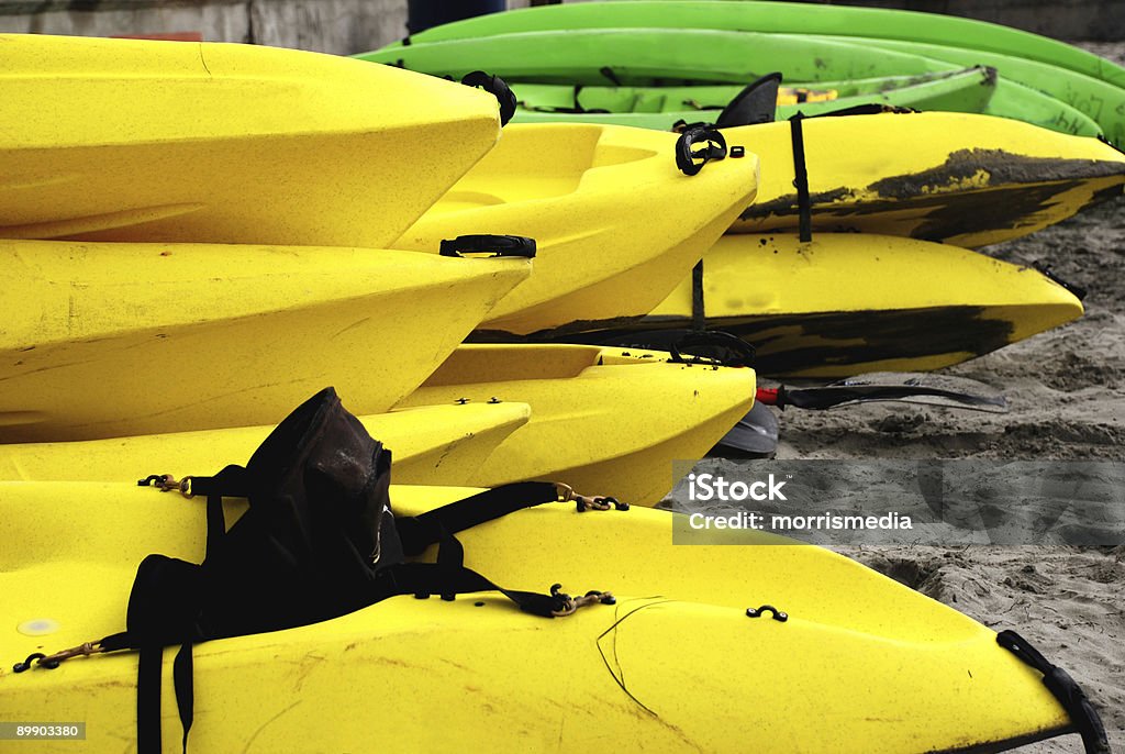 Kayaks in Yellow and Green  Color Image Stock Photo