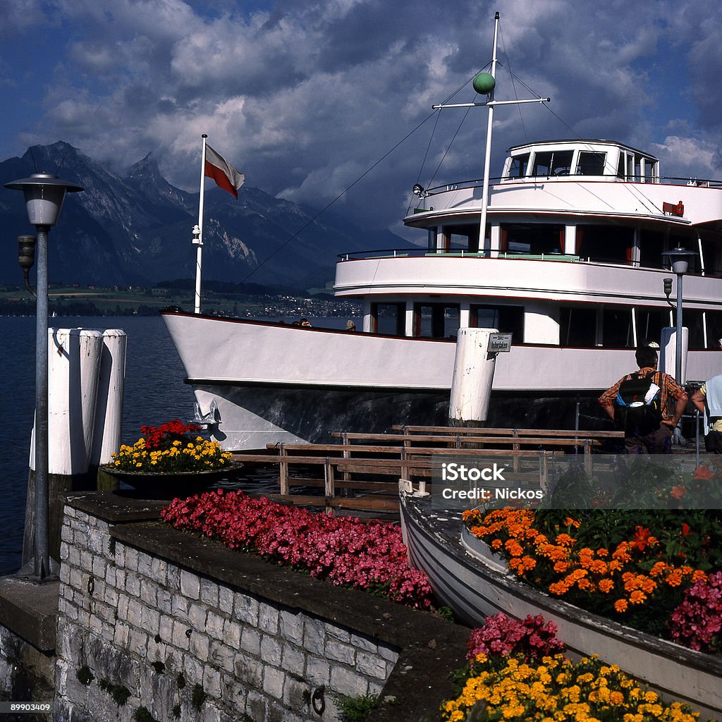 Traghetti nel Spiez sul Lago di Thun Svizzera - Foto stock royalty-free di Acqua