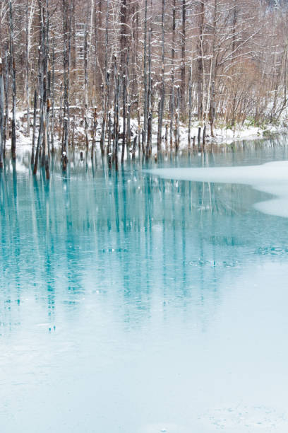 istock Blue pond which began to freeze in Biei 899035192