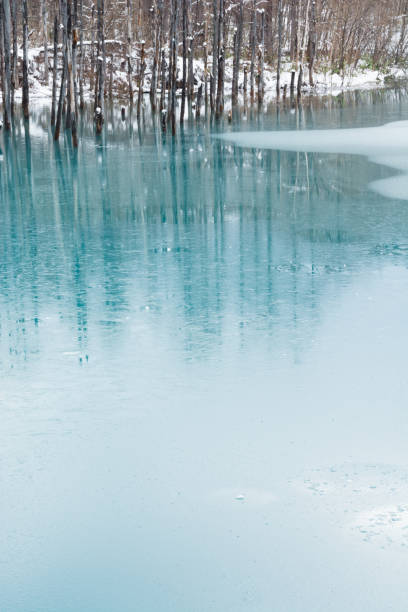 istock Blue pond which began to freeze in Biei 899035226