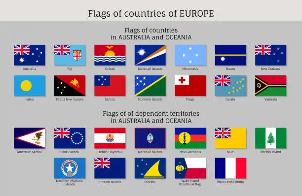Vector illustration of Flags Australia and Oceania flat style big set