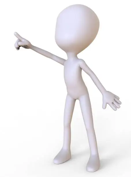 Photo of 3D illustration man at blank space isolated on white background