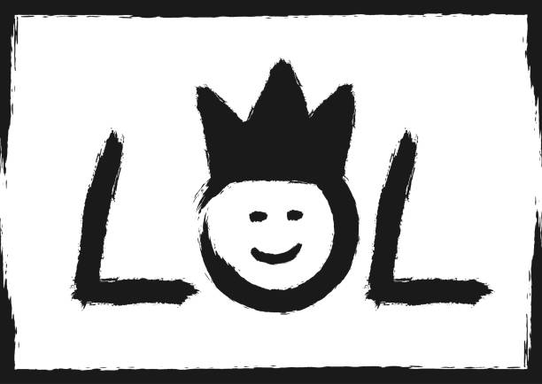 Handwritten text LOL with a smiley face in the crown. Painted with a black rough brush. Handwritten text LOL with a smiley face in the crown. Painted with a black rough brush. Sketch, grunge, graffiti. Isolated on white background with frame. Vector illustration. black face paint stock illustrations