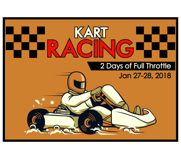 illustrazioni stock, clip art, cartoni animati e icone di tendenza di poster di corse kart - go carting