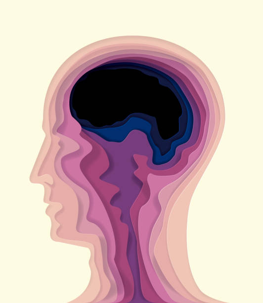 istock Human head - vector illustration in  style of material design for presentation, booklet, website and other design projects. Volumetric multilevel cut from a paper of a profile of the person. Curvilinear form of human brain. Creative idea. 899054996