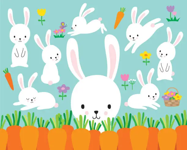 Vector illustration of Cute White Easter Bunny Rabbit Vector Illustration