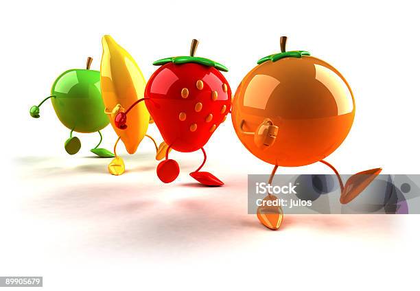 Walking Fruits Stock Photo - Download Image Now - Icon Symbol, Strawberry, Apple - Fruit