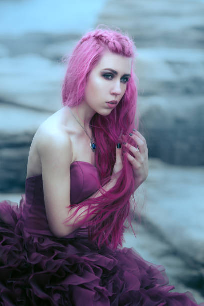 woman near foggy sea - beach stone wall one person imagens e fotografias de stock