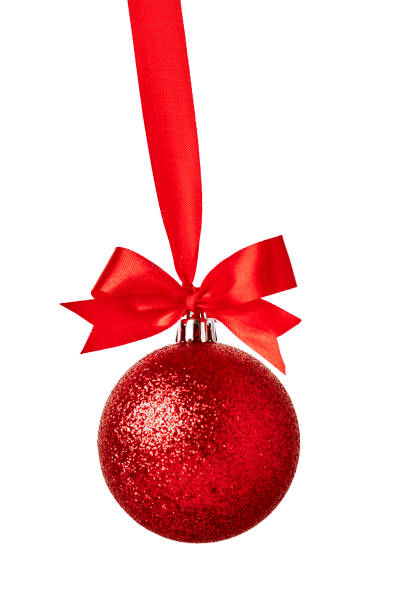 istock Red christmas ball with red bow over white 899056868