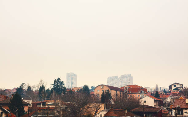 Street scene from Belgrade, old houses and some skyscrapers in background.