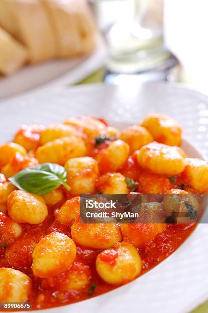 Gnocchi With Tomato Sauce Stock Photo - Download Image Now - Aromatherapy, Basil, Bowl