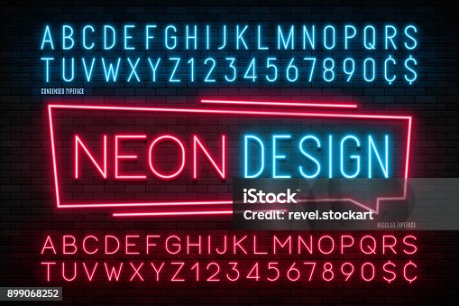 istock Neon light alphabet, realistic extra glowing font. 2 in 1 899068252