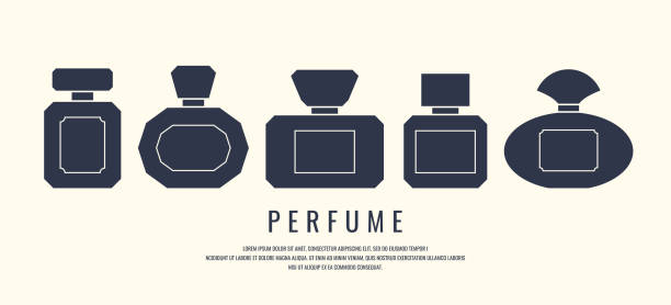 香水瓶のセット。ベクター画像は、白地に黒のシルエット - retro revival perfume sprayer perfume women点のイラスト素材／クリップアート素材／マンガ素材／アイコン素材